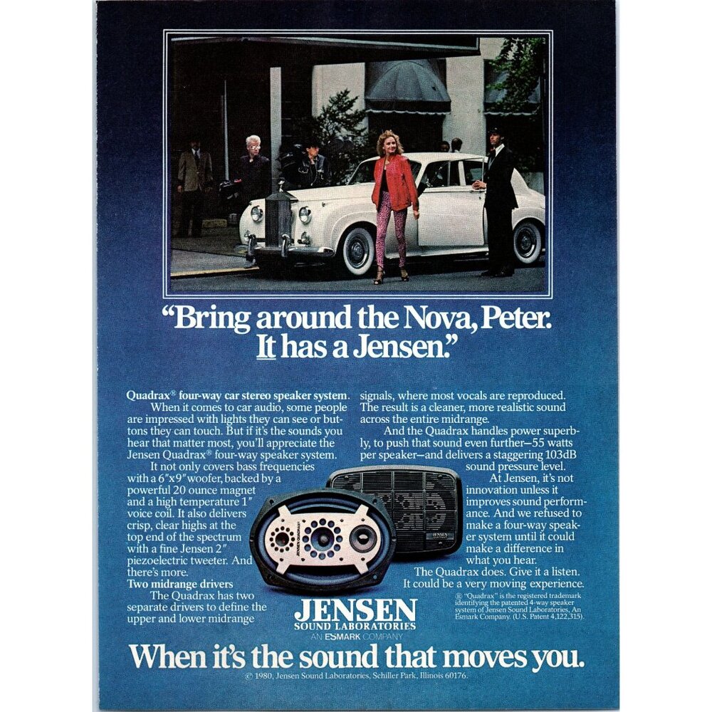 1981 Jensen Sound Laboratories Rolls Royce Chauffeur Vintage Print Ad Wall Art